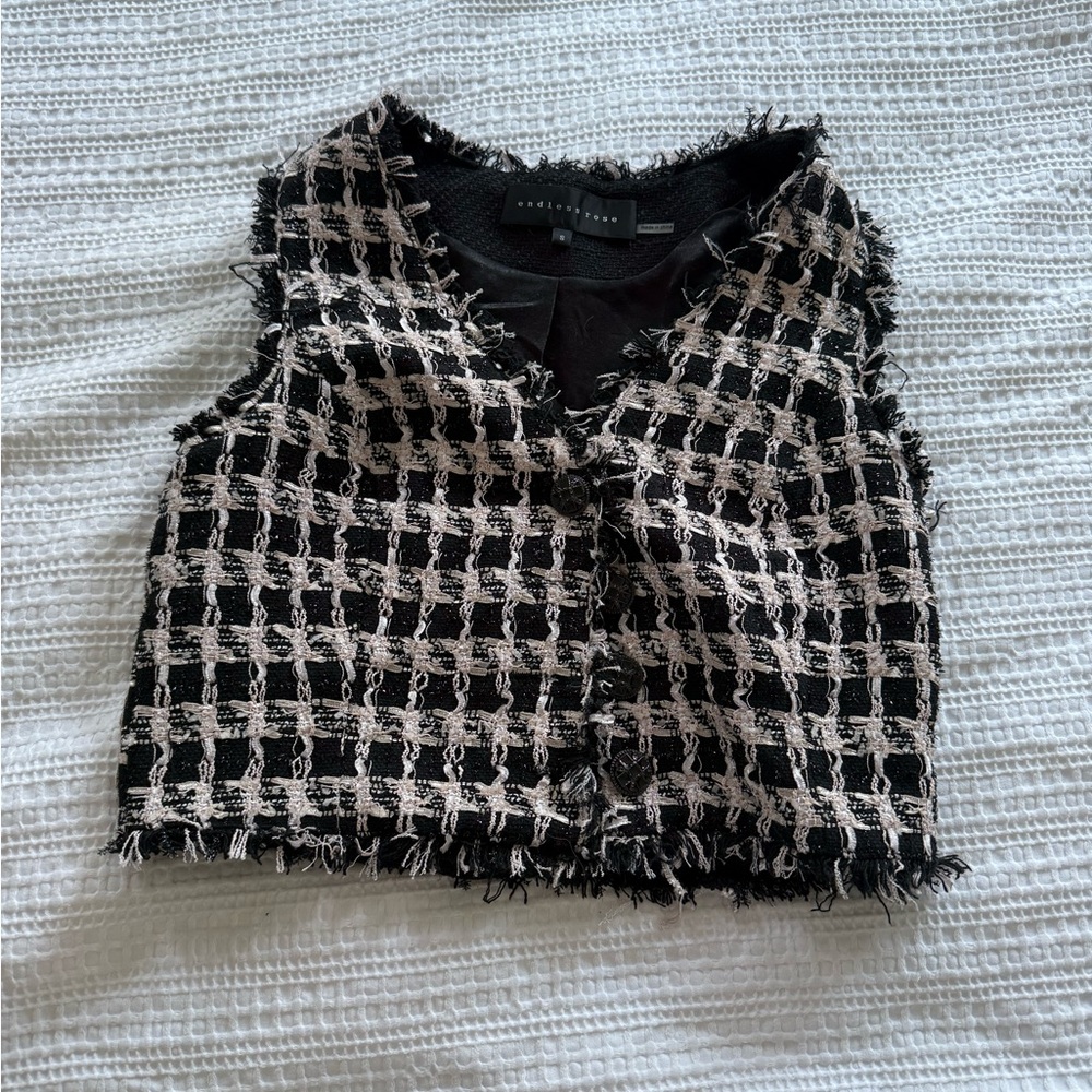Black and White Tweed Crop Vest